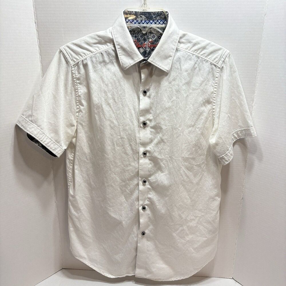 Robert Graham Shirt Mens Small White Classic Fit Gemometric Shape Button Up